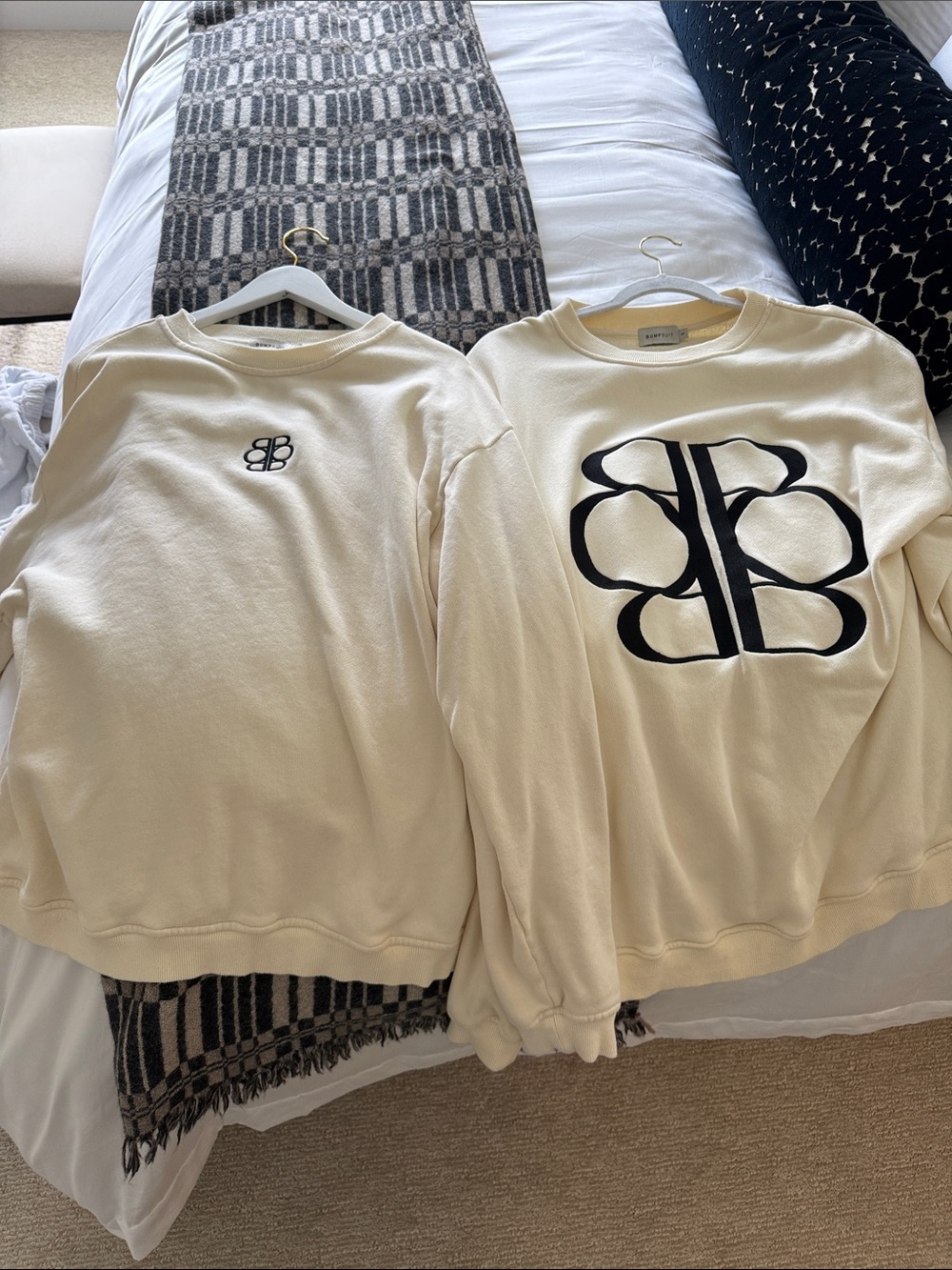NWOT TWO BUMPSUIT IVORY Sweatshirts with Black Monogram Logo